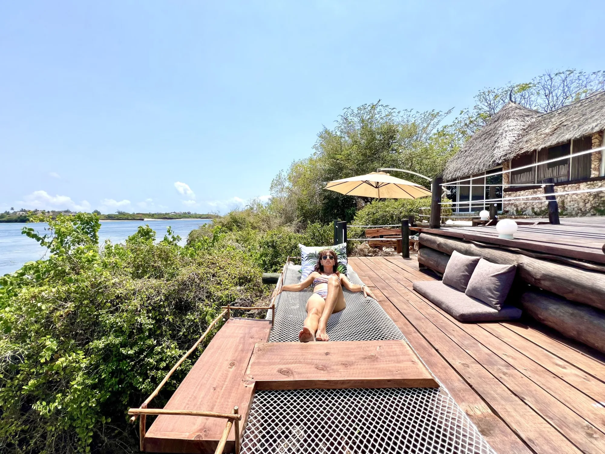 The Imperial Banda suite with its wide wooden terrace looking out over Mida Creek and the ocean